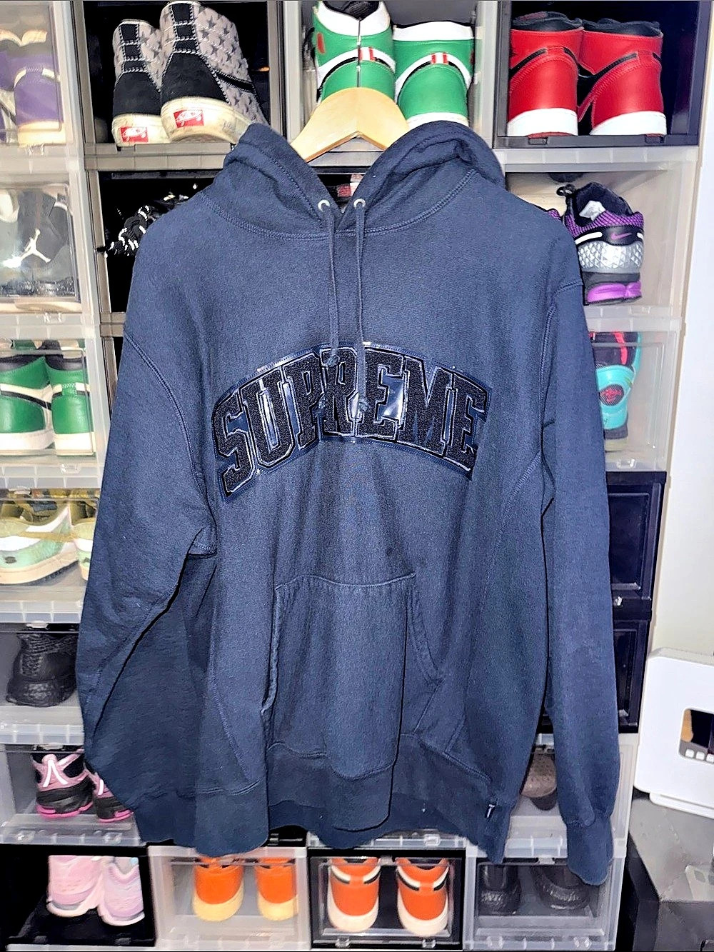 Supreme Velvet Arc Hooded Sweatshirt Blue XL